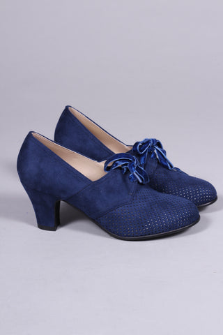 VEGAN shoes - 40s vintage style pumps with shoe lace - Navy Blue - Esther
