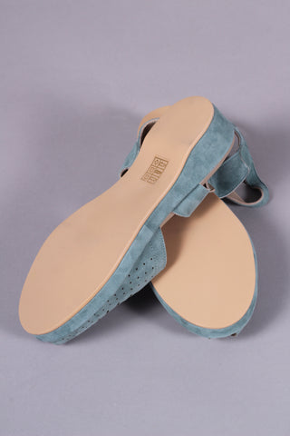1940s / 50s suede wedge sandals - Dusty Blue - Ella