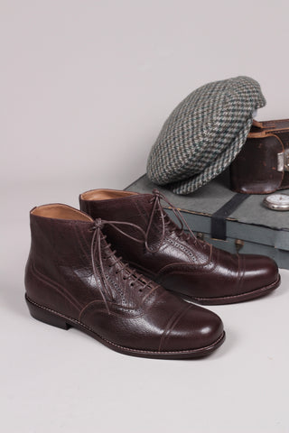 Men's late 20s / 30s style everyday leather ankle boot - Dark brown - Tom