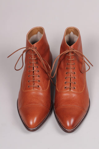 Men's Edwardian 10s - 20s style ankle leather boot - Cognac brown - William