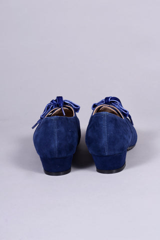 40s Derby shoes in suede - Low heel - Navy Blue - Esther