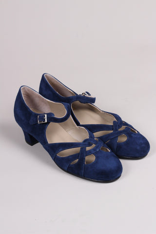 Late 1930s / early 1940s suede shoes - Navy blue- Ida