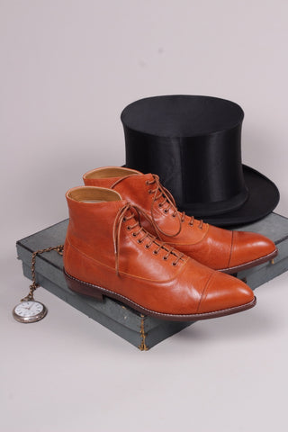 Men's Edwardian 10s - 20s style ankle leather boot - Cognac brown - William