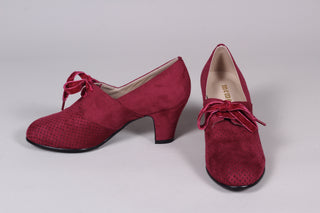 VEGAN shoes - 40s vintage style pumps  with shoe lace - Red - Esther