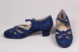 Everyday 1930s /1940s style suede sandals - Navy blue- Ida