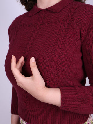 1940s vintage style pullover - Merino - Burgundy red - Gertrud