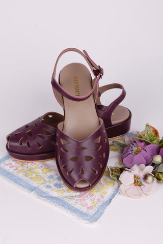 1940s / 50s summer wedge sandals - Plum - Sidse