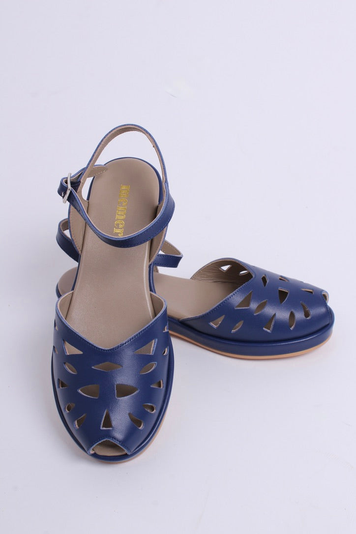 1940s 50s summer wedge sandals Navy Blue Sidse – memery