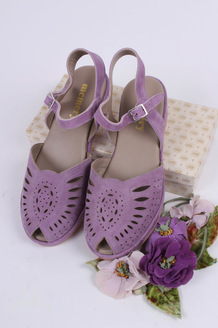 1940s / 1950s suede wedge sandals - Lavender - Ella