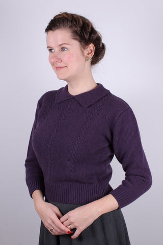 Feminine 1940s vintage style pullover - Merino -  lavender - Gertrud