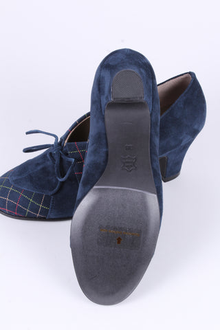40's vintage style pumps in suede with colored stitches - Navy blue - Edith