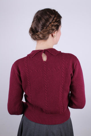 1940s vintage style pullover - Merino - Burgundy red - Gertrud