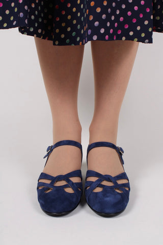 Everyday 1930s /1940s style suede sandals - Navy blue- Ida