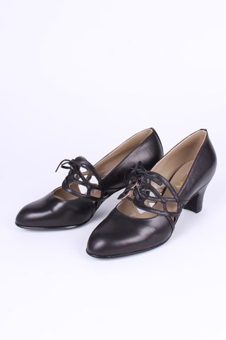 1930s everyday lace-up medium high heels - black - Eva