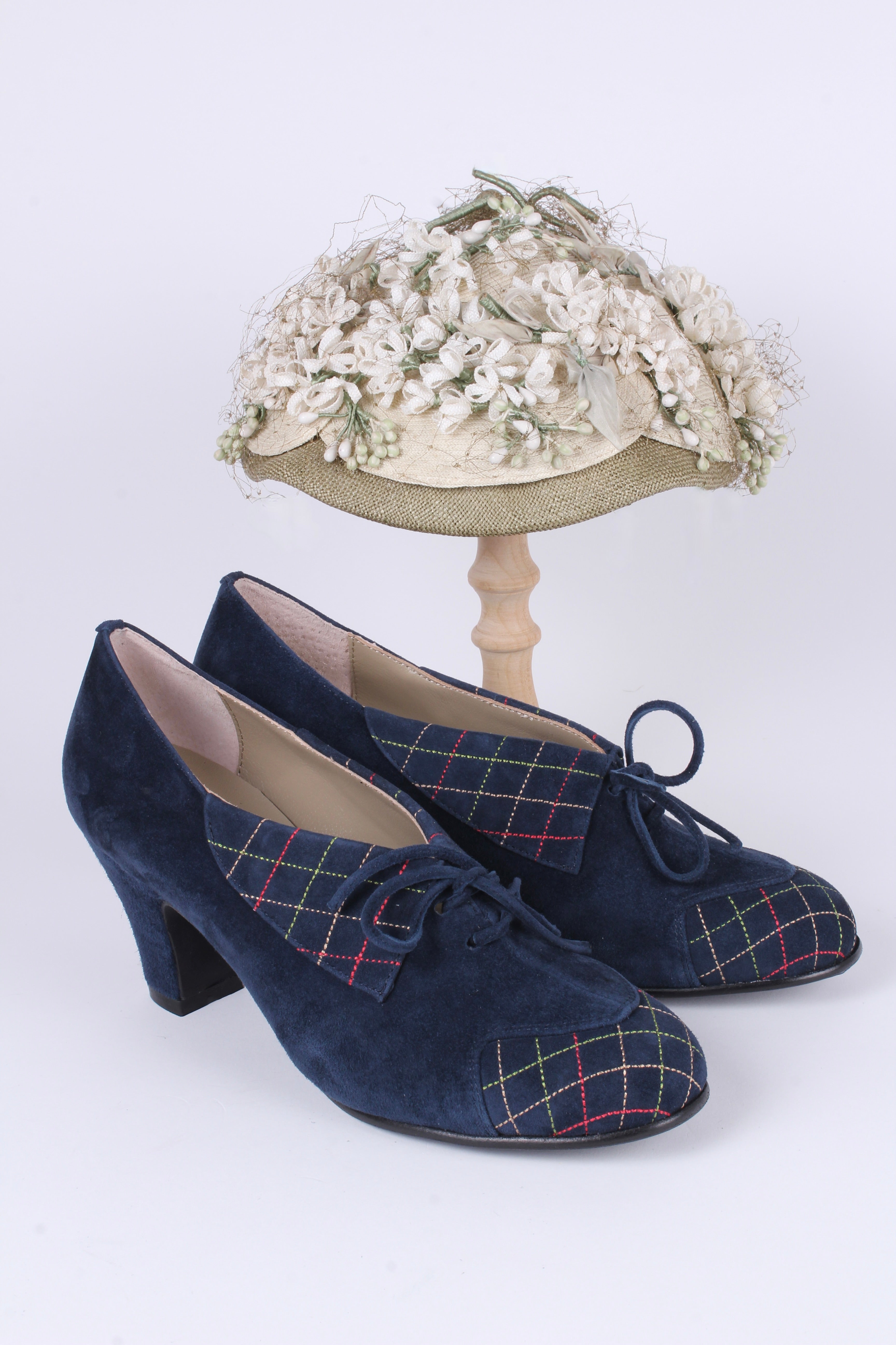 Navy blue vintage shoes in suede 40s vintage style pumps – memery