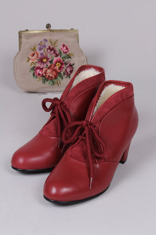Soft 1940s style winter ankle boot  - Red - Lillie