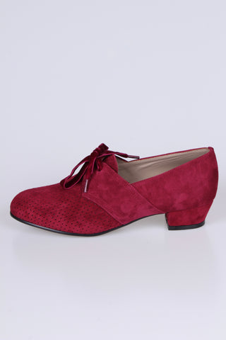 40s vintage style Derby shoes in suede - Low heel - Burgundy red -Esther