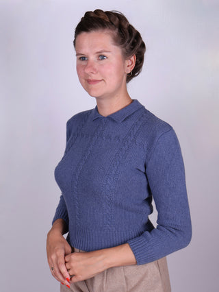 1940s vintage style pullover - Merino - Light blue - Gertrud