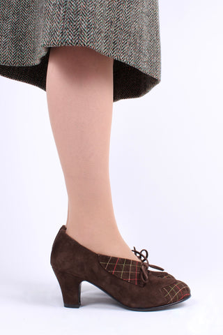 40's vintage style pumps in suede with colored stitches - Brown -  Edith