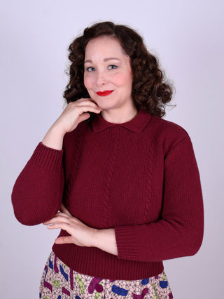 1940s vintage style pullover - Merino - Burgundy red - Gertrud