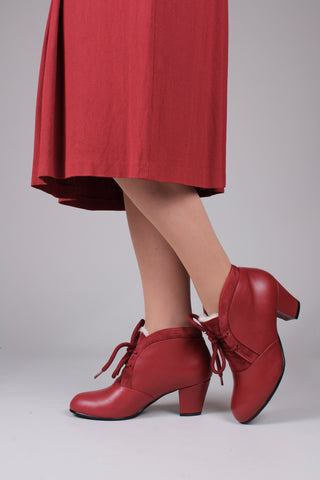 Soft 1940s style winter ankle boot  - Red - Lillie