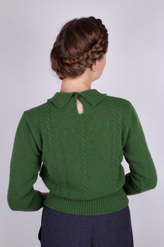 1940s vintage style pullover - Merino -Green - Gertrud