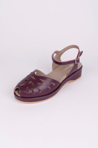 1940s / 50s summer wedge sandals - Plum - Sidse