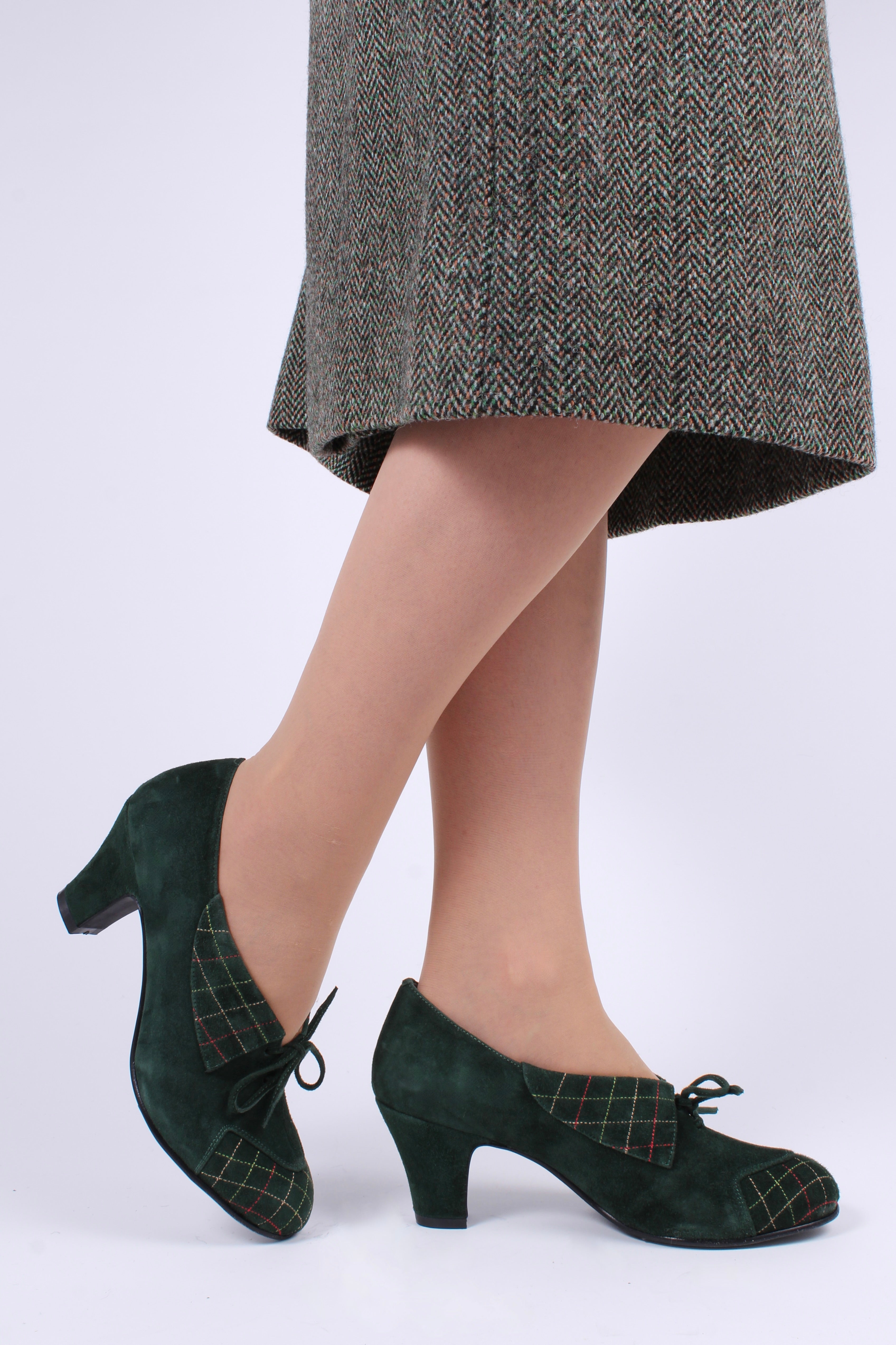 Green Suede Dark Green High Heel Shoes 40's Vintage Style Pumps In