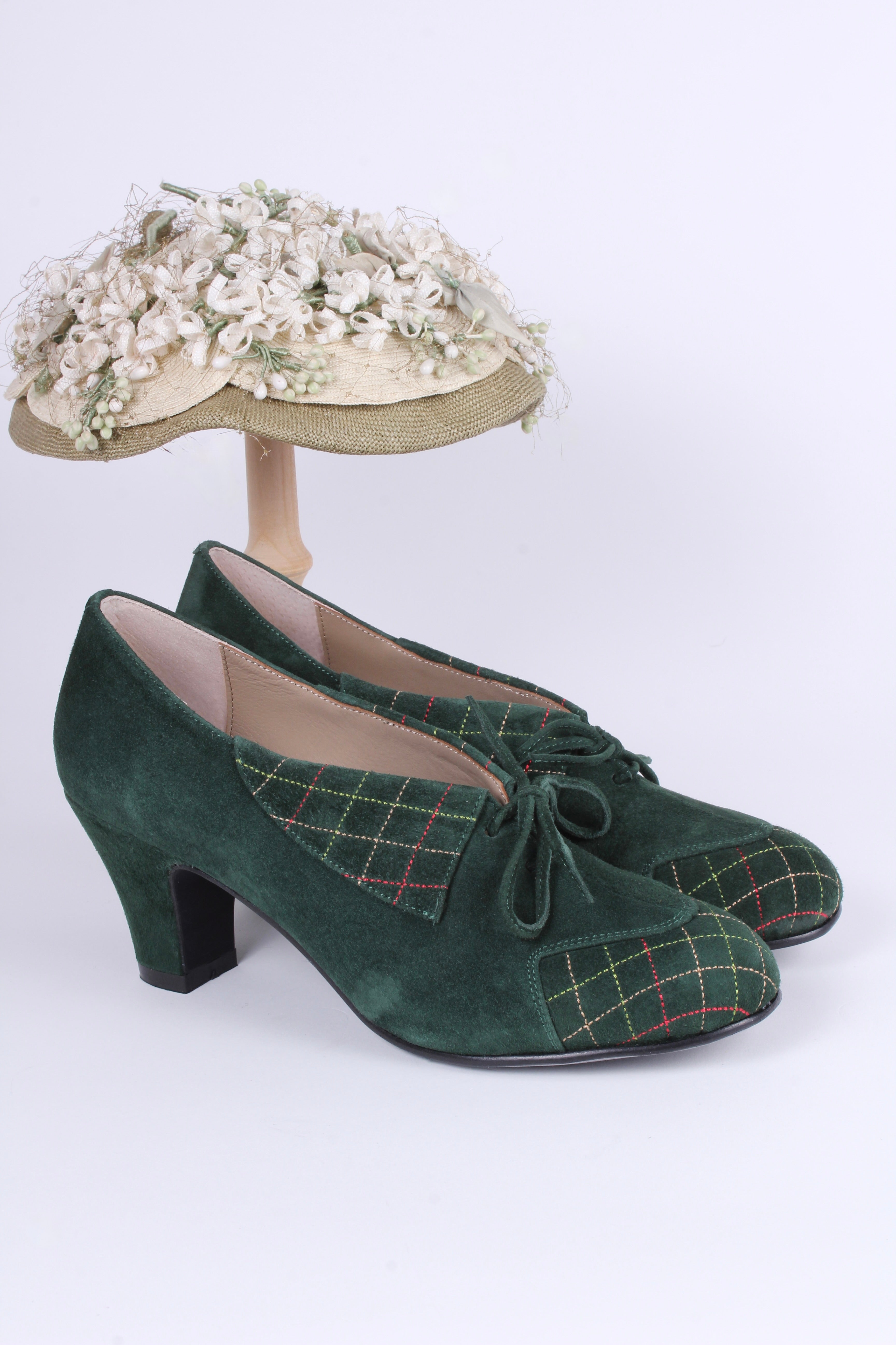 Dark green vintage shoes in suede 40s vintage style pumps – memery