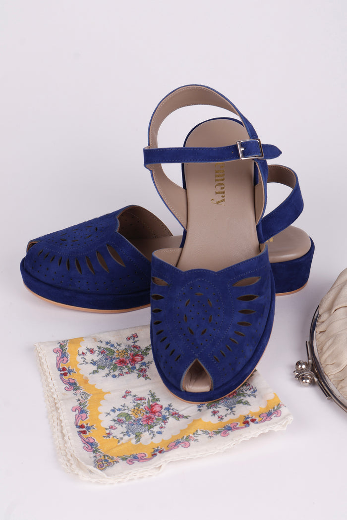1940s / 1950s suede wedge sandals - Blue - Ella