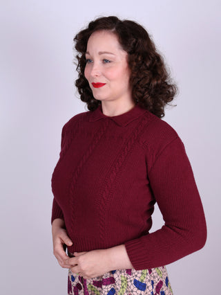 1940s vintage style pullover - Merino - Burgundy red - Gertrud