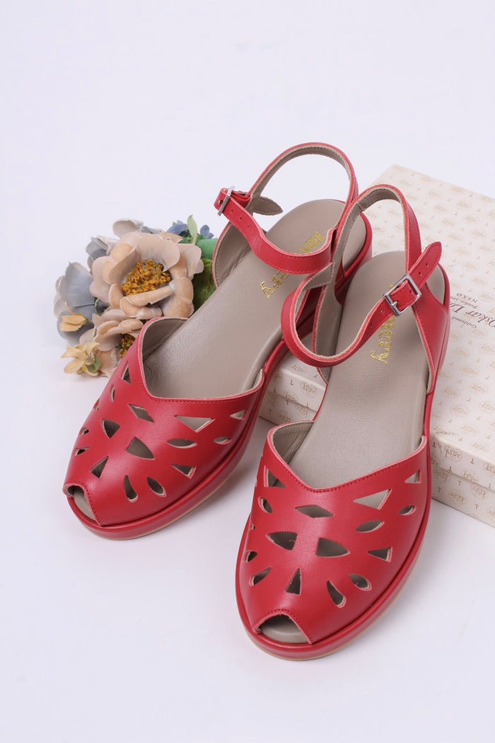 1940s / 1950s summer wedge sandals - Red - Sidse