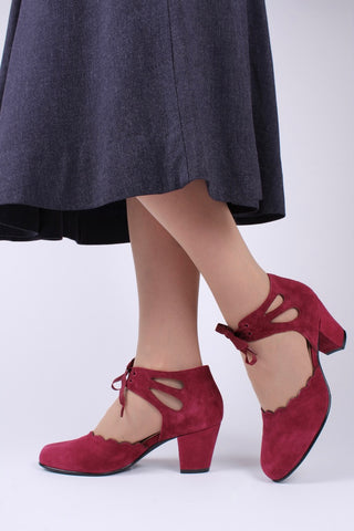 40's vintage style pumps in suede - Burgundy - Alma