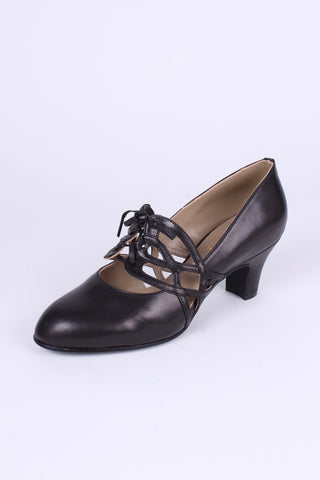 1930s everyday lace-up medium high heels - black - Eva