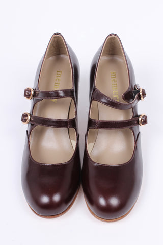 20s / early 30s style leather pumps with two adjustable ankle straps - Dark brown - Judy