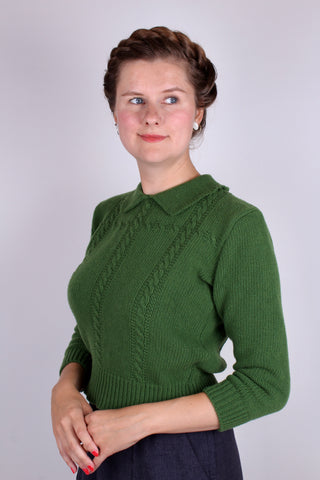 1940s vintage style pullover - Merino -Green - Gertrud