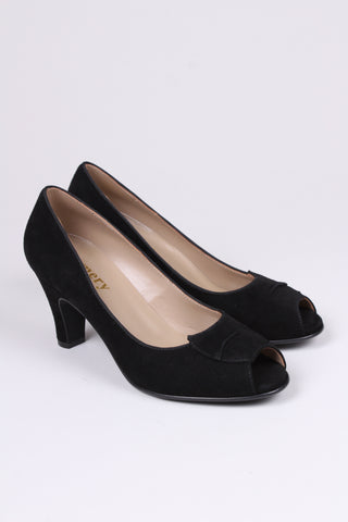 1950's suede high heel with peep toe- Black - Margaret