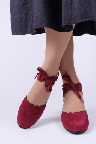 40's vintage style pumps in suede - Burgundy - Alma