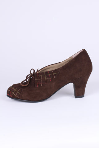 40's vintage style pumps in suede with colored stitches - Brown -  Edith