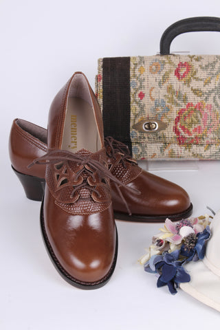 Everyday walking Oxford shoes 30s / 40s - Nougat Brown - Emily