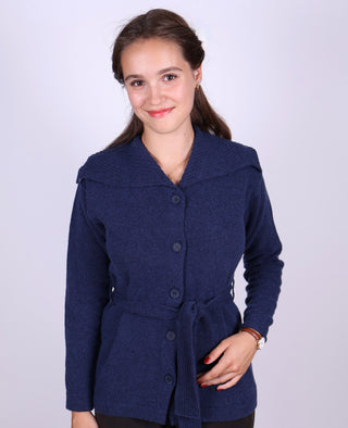 1920s style cardigan with big collar - Blue melange - Pearl
