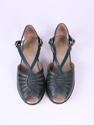 1940s summer sandals - Dark Green - Katharine