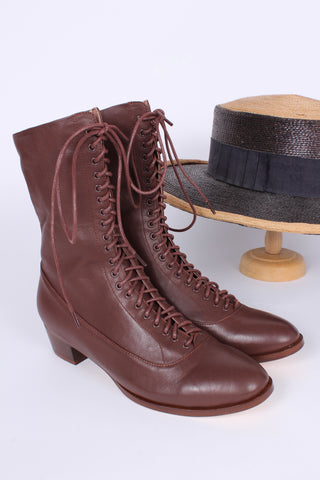 1910s Everyday Lace-up Boots - Dark Brown - Ruth