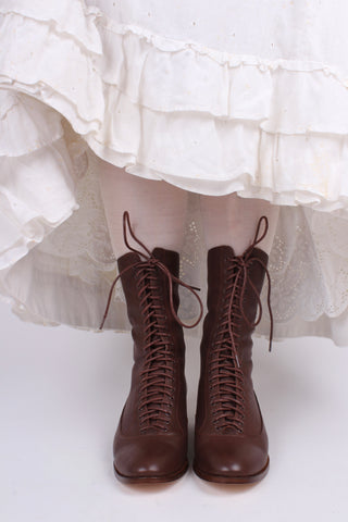 1910s Everyday Lace-up Boots - Dark Brown - Ruth