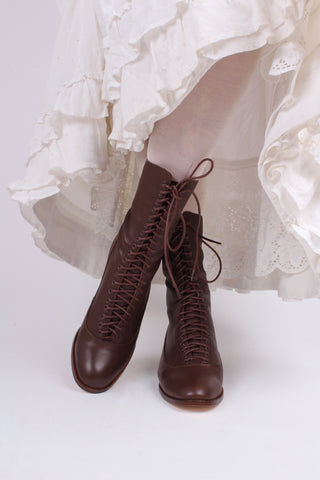 1910s Everyday Lace-up Boots - Dark Brown - Ruth