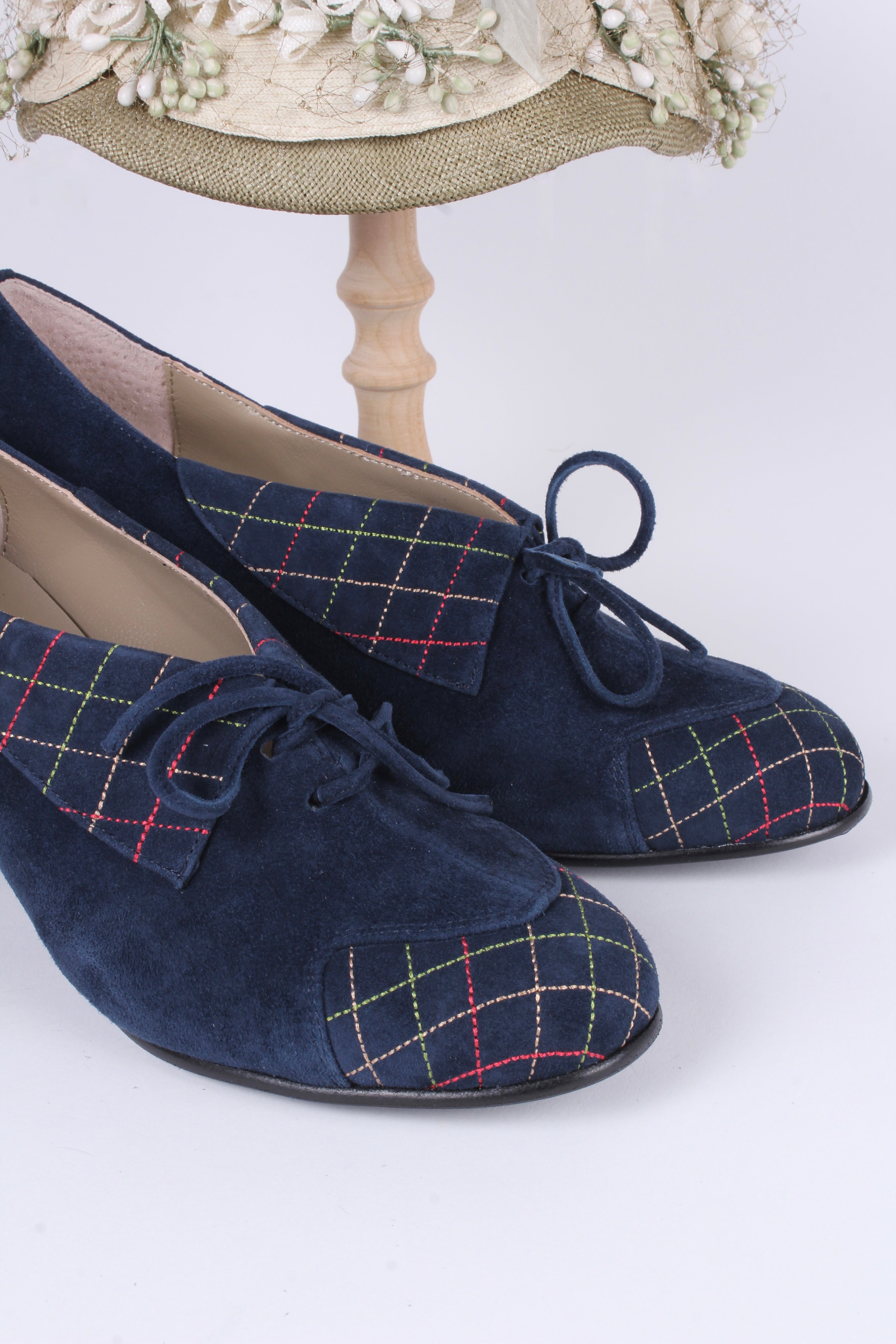 Navy blue vintage shoes in suede 40s vintage style pumps – memery