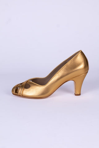 1950's court shoe with peep-toe - Gold - Audrey