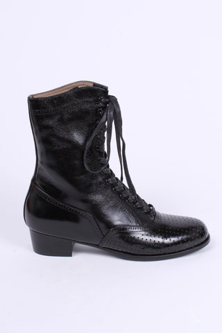 20s / 30s style everyday leather boot  - Black - Martha
