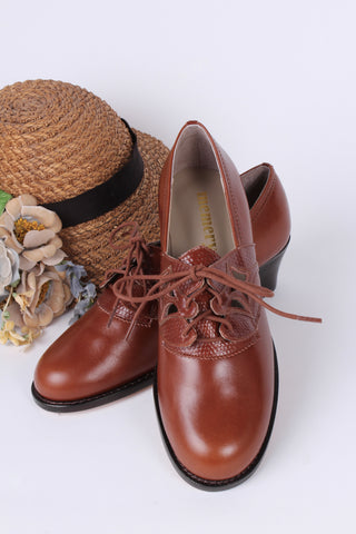 Everyday walking Oxford shoes 30s / 40s - Cognac Brown - Emily