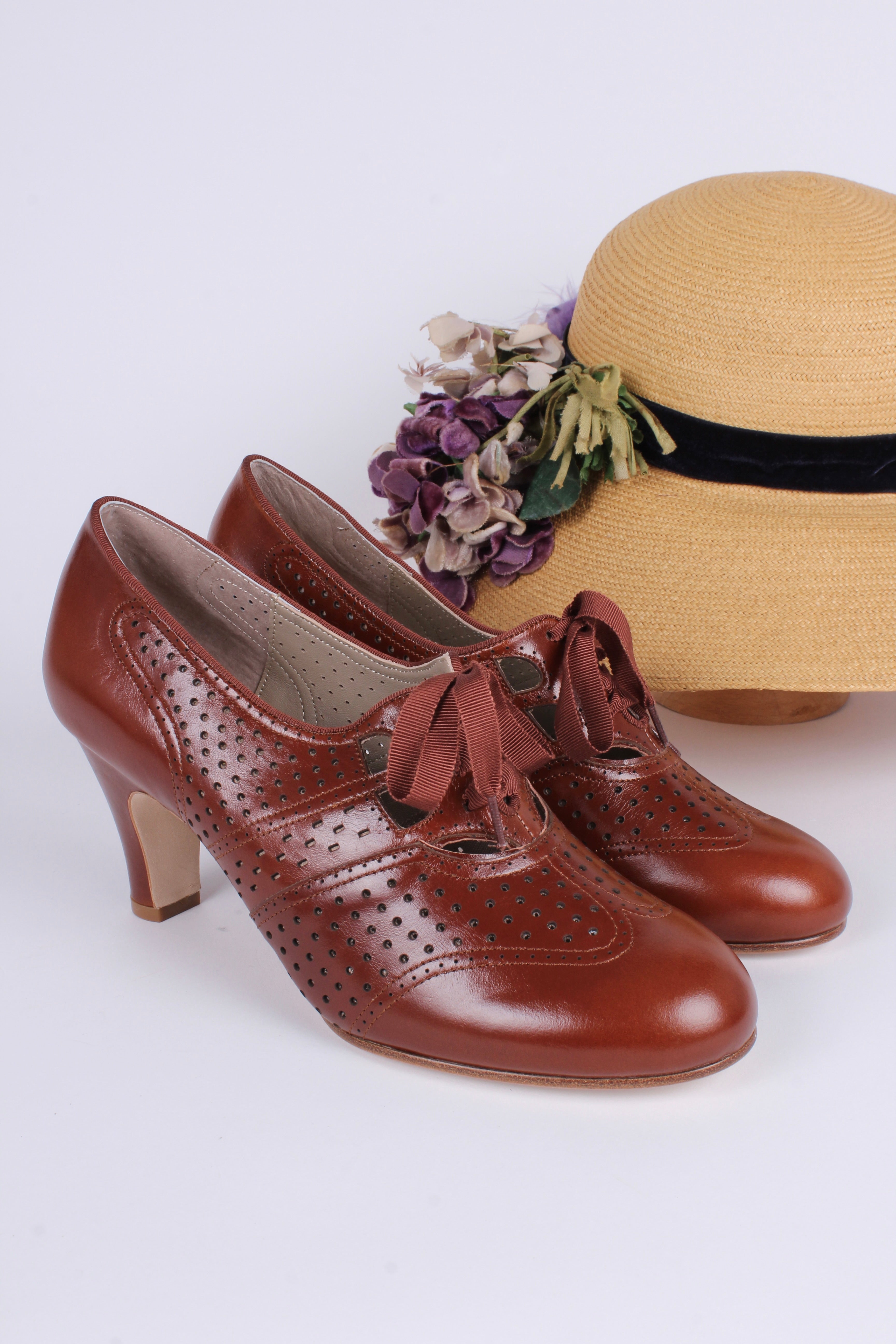 Leather Pumps Cognac Colored Shoes For Ladies 30s Inspired Every